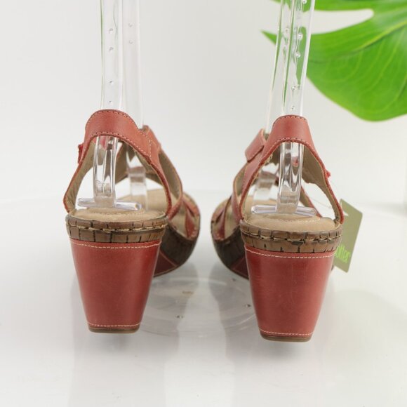 Hotter Womens Mellow Sandals Size 7.5 Red Leather Wedge Heel Strappy Slingback - Picture 4 of 12